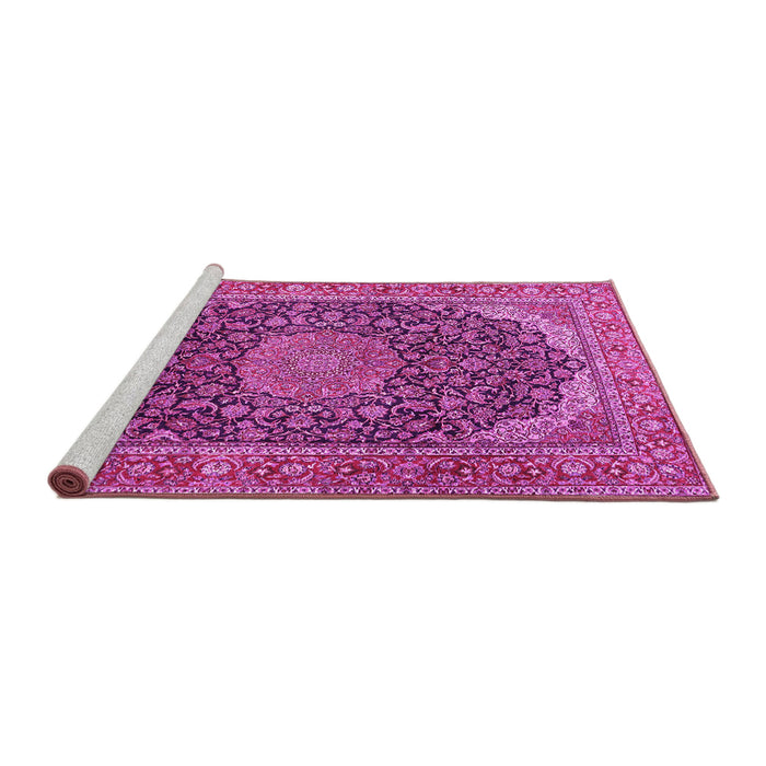 Sideview of Machine Washable Medallion Pink Traditional Rug, wshtr3515pnk