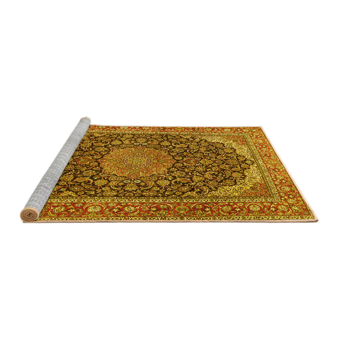 Sideview of Machine Washable Medallion Yellow Traditional Rug, wshtr3515yw