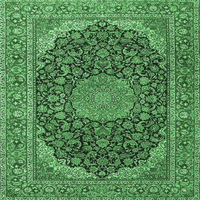Square Medallion Emerald Green Traditional Rug, tr3515emgrn