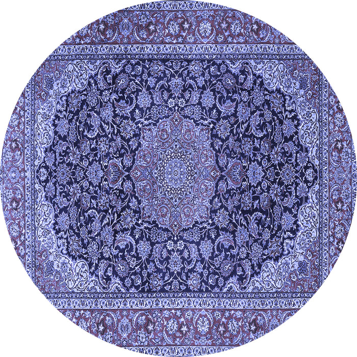 Round Machine Washable Medallion Blue Traditional Rug, wshtr3515blu