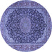 Round Machine Washable Medallion Blue Traditional Rug, wshtr3515blu