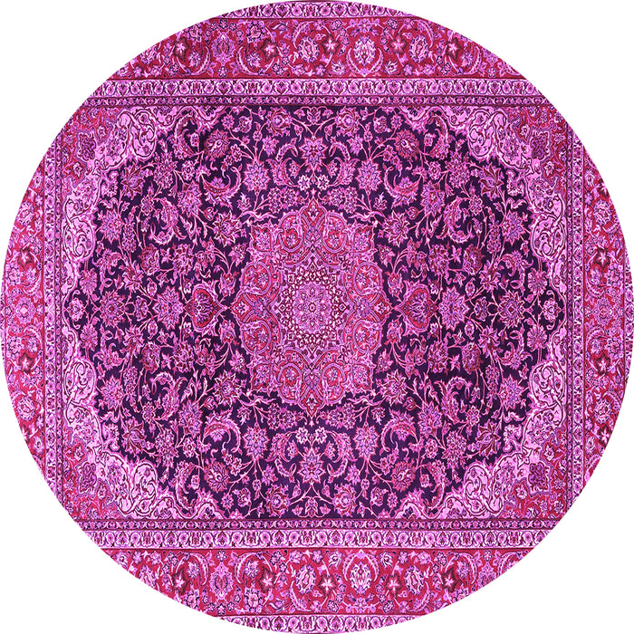Round Machine Washable Medallion Pink Traditional Rug, wshtr3515pnk