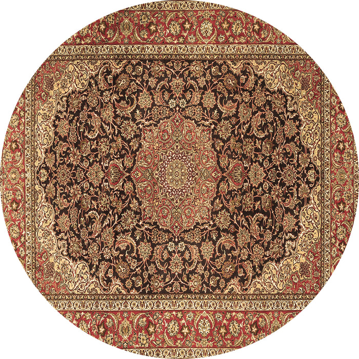 Round Machine Washable Medallion Brown Traditional Rug, wshtr3515brn