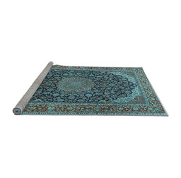 Sideview of Machine Washable Medallion Light Blue Traditional Rug, wshtr3515lblu