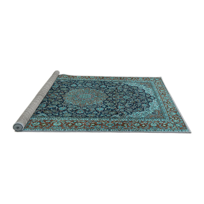 Sideview of Machine Washable Medallion Light Blue Traditional Rug, wshtr3515lblu