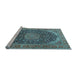 Sideview of Machine Washable Medallion Light Blue Traditional Rug, wshtr3515lblu