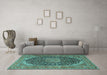 Machine Washable Medallion Turquoise Traditional Area Rugs in a Living Room,, wshtr3515turq