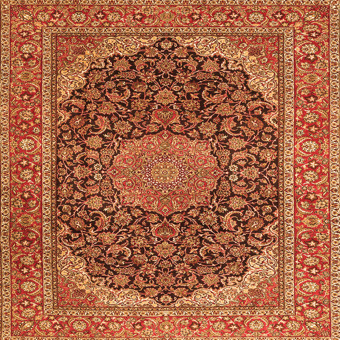 Round Machine Washable Medallion Orange Traditional Area Rugs, wshtr3515org