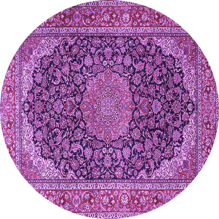 Round Machine Washable Medallion Purple Traditional Area Rugs, wshtr3515pur