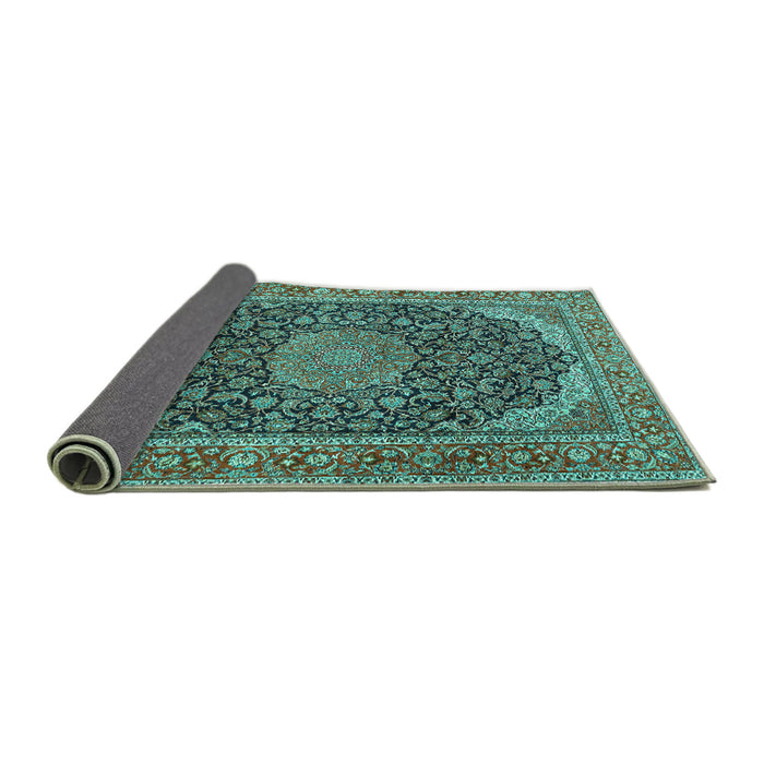Sideview of Medallion Turquoise Traditional Rug, tr3515turq