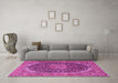 Machine Washable Medallion Pink Traditional Rug in a Living Room, wshtr3515pnk