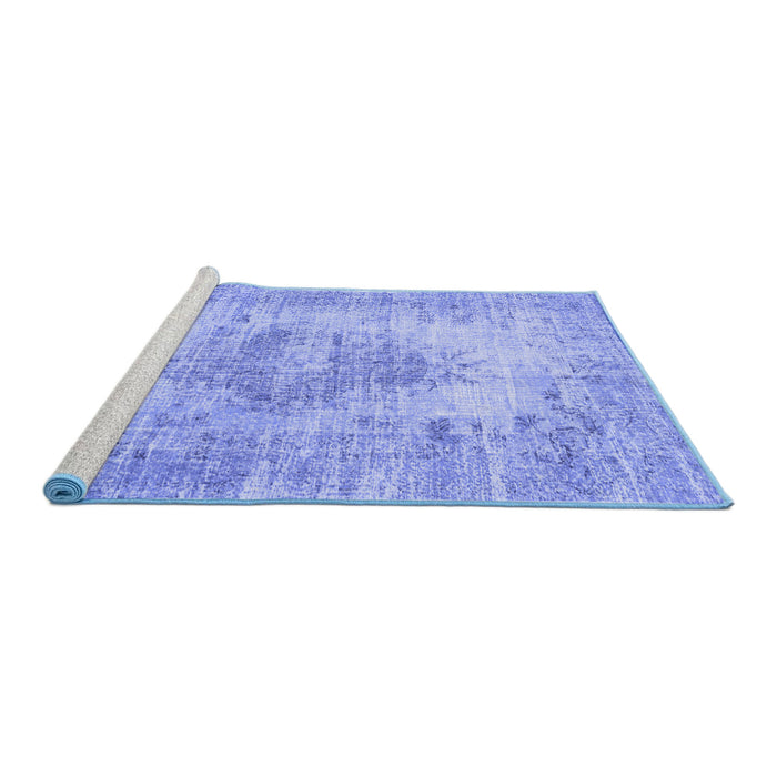 Sideview of Machine Washable Persian Blue Traditional Rug, wshtr3516blu