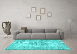 Machine Washable Persian Turquoise Traditional Area Rugs in a Living Room,, wshtr3516turq