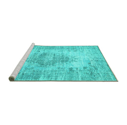 Sideview of Machine Washable Persian Turquoise Traditional Area Rugs, wshtr3516turq
