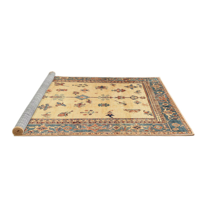 Sideview of Machine Washable Traditional Dark Gold Brown Rug, wshtr3517