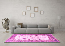 Machine Washable Persian Pink Traditional Rug in a Living Room, wshtr3517pnk