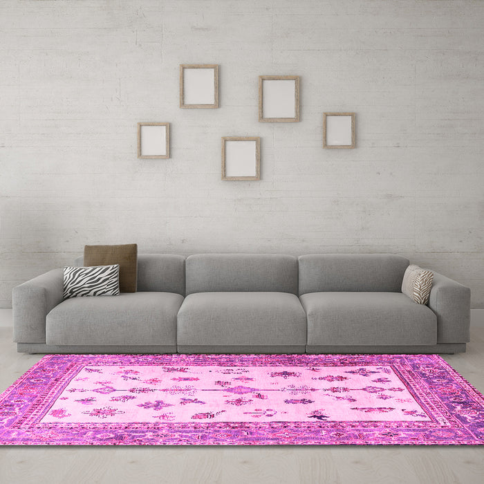 Machine Washable Persian Pink Traditional Rug in a Living Room, wshtr3517pnk