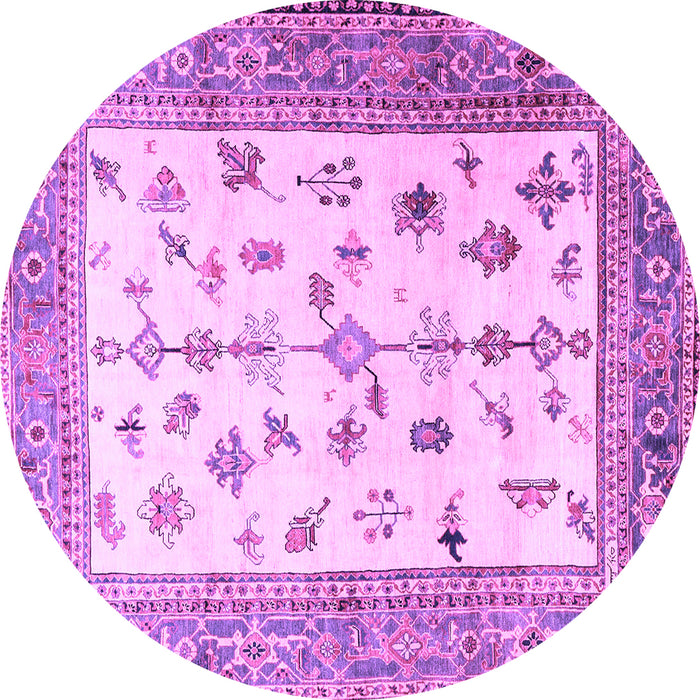Round Machine Washable Persian Purple Traditional Area Rugs, wshtr3517pur