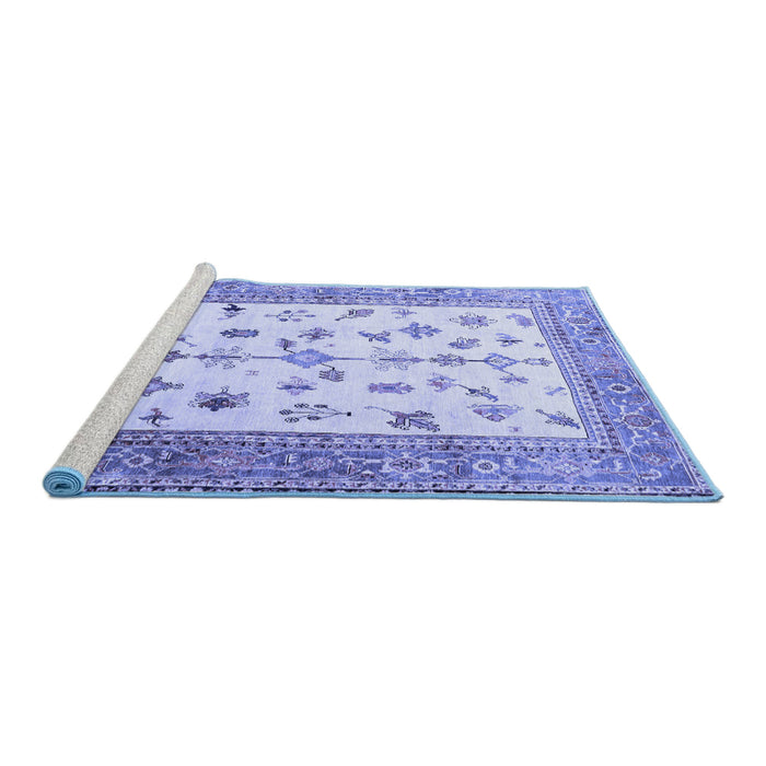 Sideview of Machine Washable Persian Blue Traditional Rug, wshtr3517blu