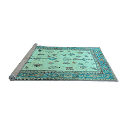 Sideview of Machine Washable Persian Light Blue Traditional Rug, wshtr3517lblu