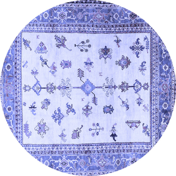 Round Machine Washable Persian Blue Traditional Rug, wshtr3517blu