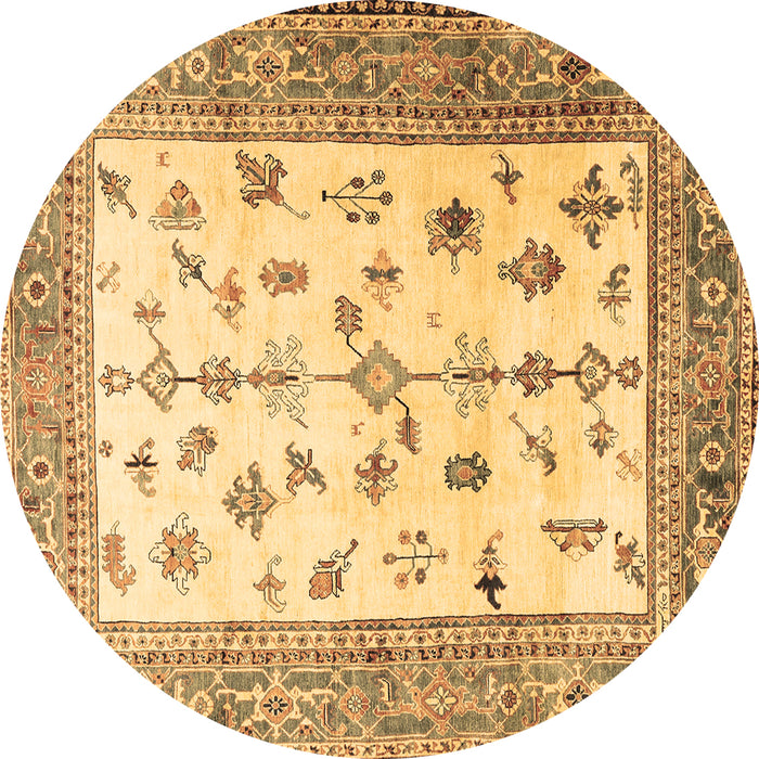Round Persian Brown Traditional Rug, tr3517brn