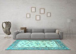 Machine Washable Persian Light Blue Traditional Rug in a Living Room, wshtr3517lblu