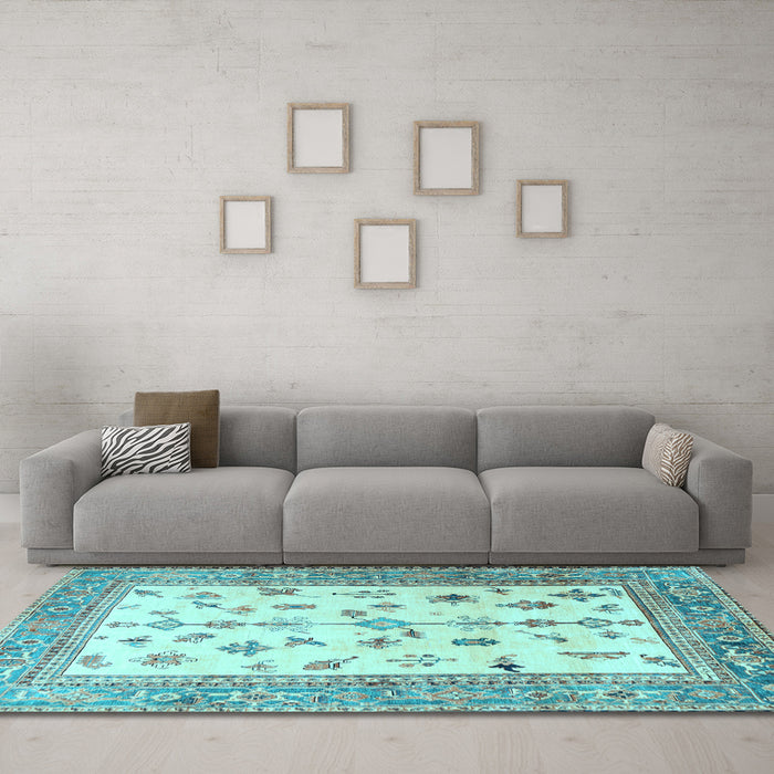 Machine Washable Persian Light Blue Traditional Rug in a Living Room, wshtr3517lblu