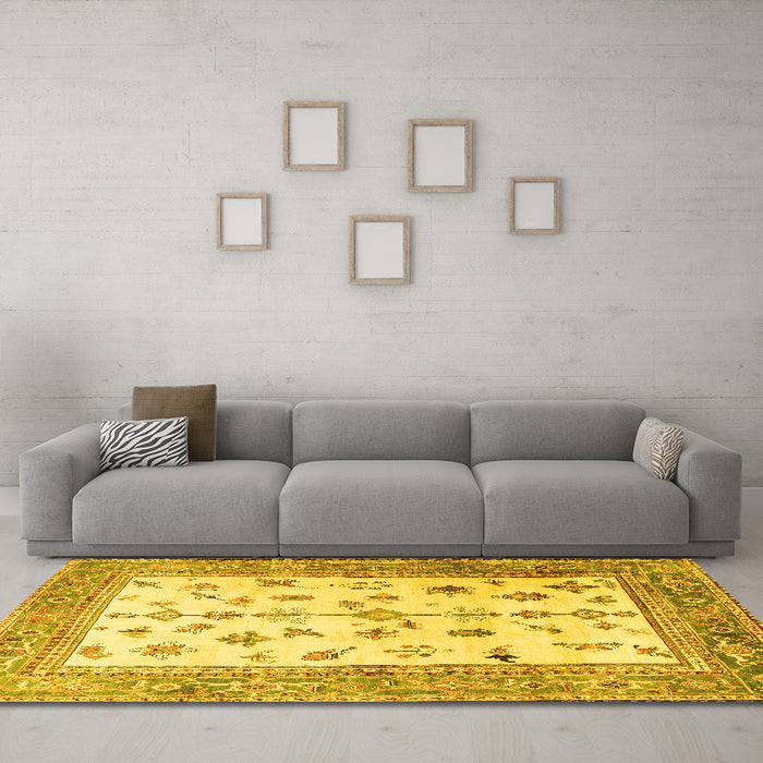 Machine Washable Persian Yellow Traditional Rug in a Living Room, wshtr3517yw