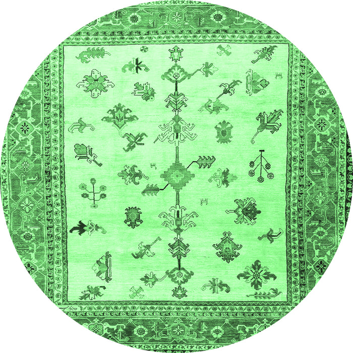 Round Machine Washable Persian Emerald Green Traditional Area Rugs, wshtr3517emgrn