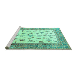 Sideview of Machine Washable Persian Turquoise Traditional Area Rugs, wshtr3517turq