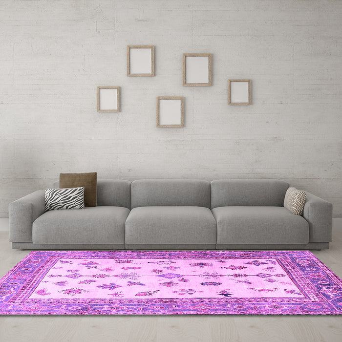 Machine Washable Persian Purple Traditional Area Rugs in a Living Room, wshtr3517pur
