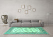 Machine Washable Persian Turquoise Traditional Area Rugs in a Living Room,, wshtr3517turq