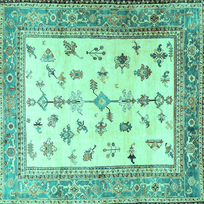 Square Machine Washable Persian Turquoise Traditional Area Rugs, wshtr3517turq