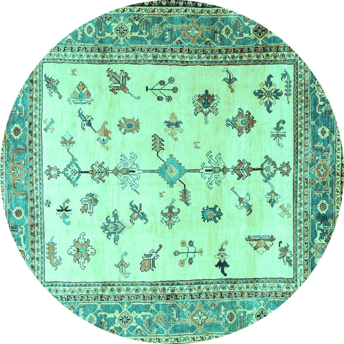 Round Machine Washable Persian Turquoise Traditional Area Rugs, wshtr3517turq