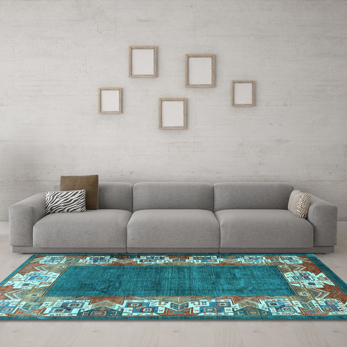 Machine Washable Persian Light Blue Traditional Rug in a Living Room, wshtr3518lblu