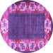 Round Machine Washable Persian Purple Traditional Area Rugs, wshtr3518pur