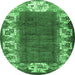 Round Persian Emerald Green Traditional Rug, tr3518emgrn