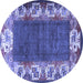 Round Machine Washable Persian Blue Traditional Rug, wshtr3518blu