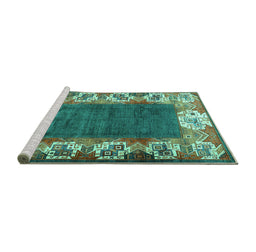 Sideview of Machine Washable Persian Turquoise Traditional Area Rugs, wshtr3518turq