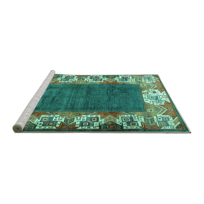 Sideview of Machine Washable Persian Turquoise Traditional Area Rugs, wshtr3518turq