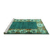 Sideview of Machine Washable Persian Turquoise Traditional Area Rugs, wshtr3518turq