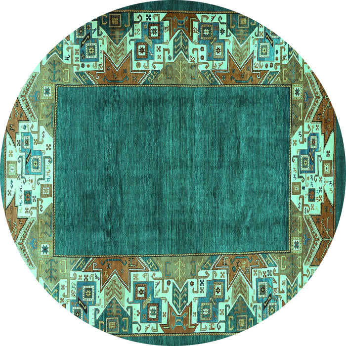 Round Persian Turquoise Traditional Rug, tr3518turq