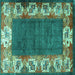 Square Machine Washable Persian Turquoise Traditional Area Rugs, wshtr3518turq