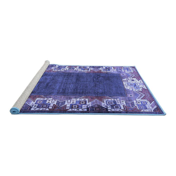 Sideview of Machine Washable Persian Blue Traditional Rug, wshtr3518blu
