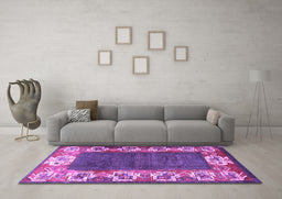 Machine Washable Persian Purple Traditional Area Rugs in a Living Room, wshtr3518pur