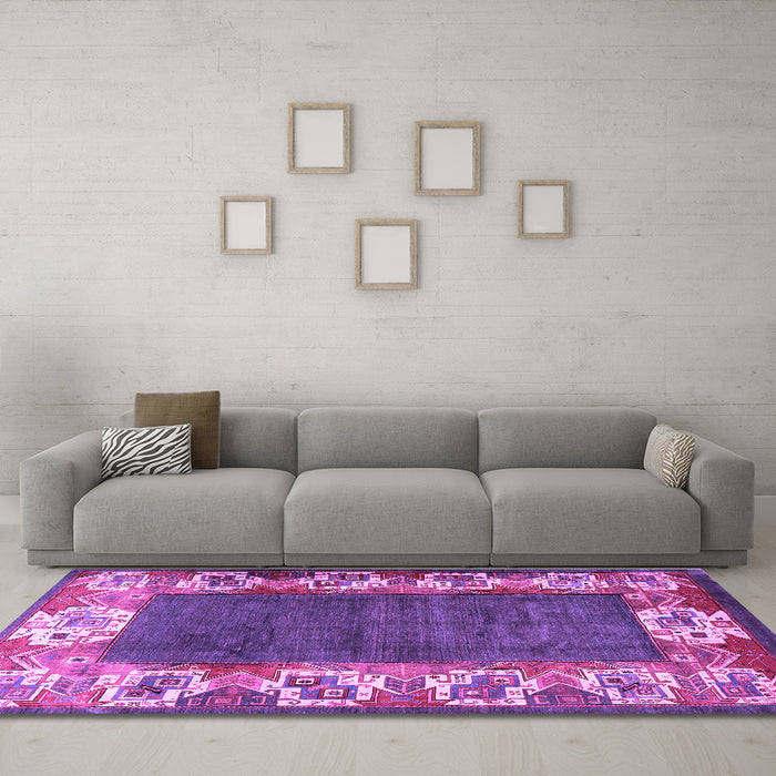 Machine Washable Persian Purple Traditional Area Rugs in a Living Room, wshtr3518pur