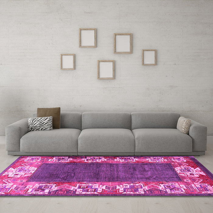 Machine Washable Persian Pink Traditional Rug in a Living Room, wshtr3518pnk