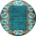 Round Persian Light Blue Traditional Rug, tr3518lblu