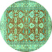 Round Machine Washable Oriental Turquoise Traditional Area Rugs, wshtr3519turq